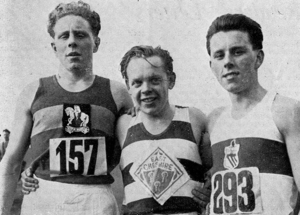 B. B. Heatley (Coventry Godive Harriers) second, Johnny Wild (East Cheshire Harriers) first and P. Thompson (Manchester) third in the Junior race