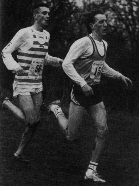 Steve Brooks - 56 (Bingley Harriers) and Jonathan Dennis (Camberley AC) in the Youth's race