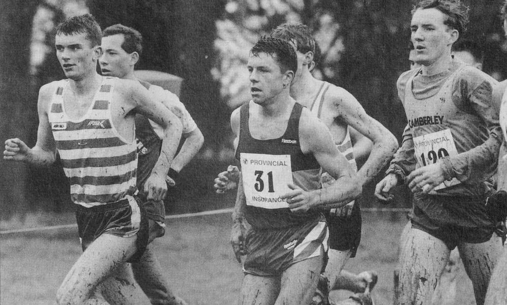 Steve Brooks (Bingley Harriers), Darren Mead (Belgrave Harriers) and Jon Dennis (Camberley) in the Junior race
