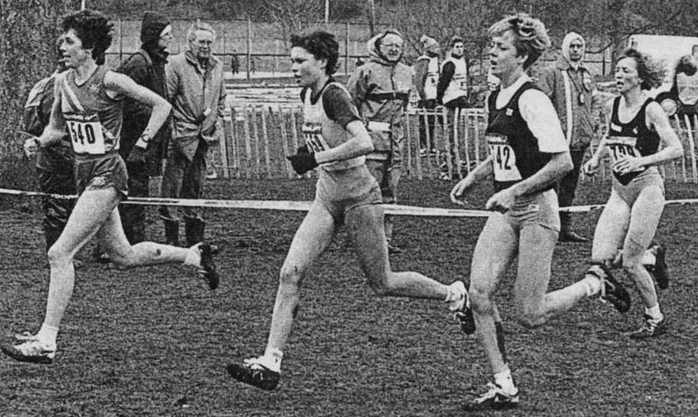 Silver chasers in the senior race Angie Hulley (Leeds City AC), Jenny Clague (Liverpool Harriers), Alison Wyeth (Parkside AC)  and Laura Adam (Parkside AC)