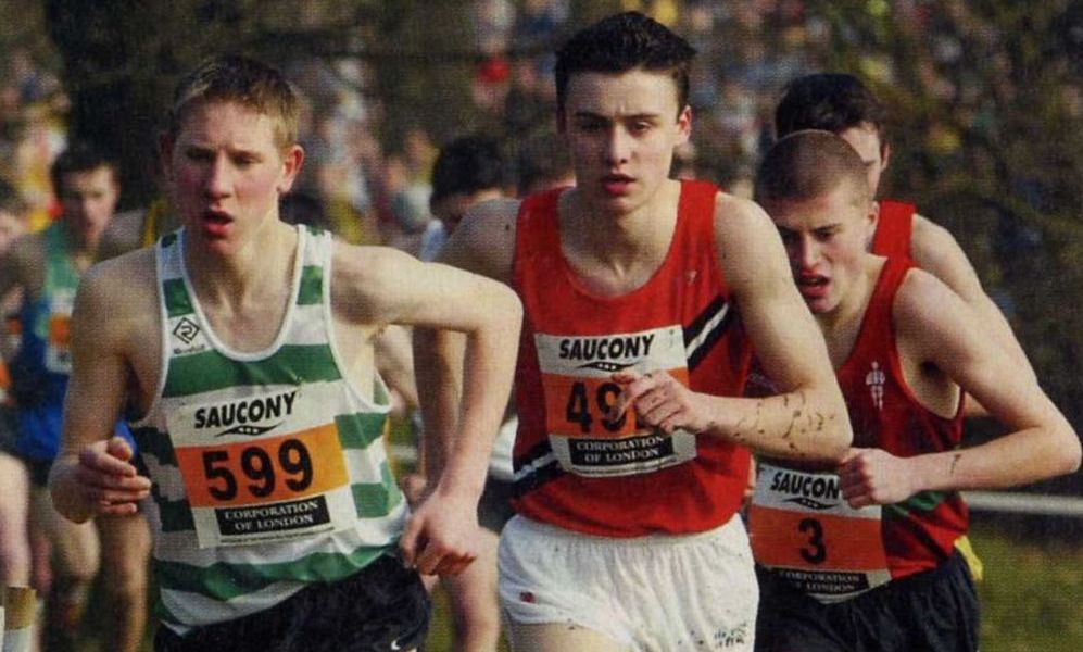 Mark Burgess - 599 (Tipton Harriers) leading Adam Hickey (Southend AC) in the Under 15 Boys' race