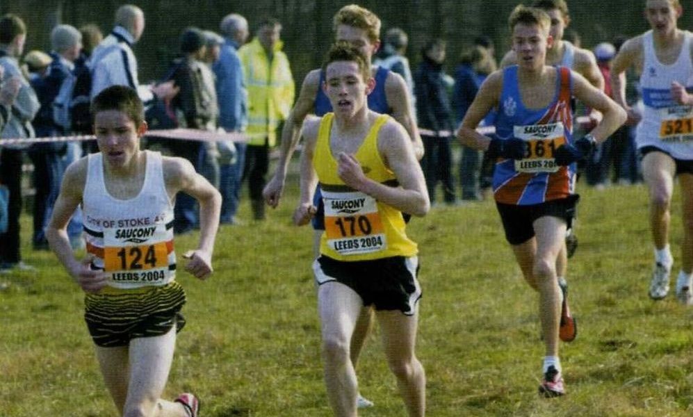 Alex Derricott (City of Stoke AC) leads in the Under 15 Boys' race