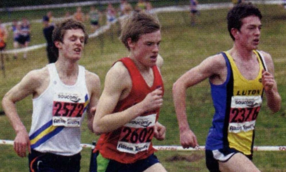 Dan Chorley (Luton) leads James Robinson (West Norfolk) and Jeremy Gilmour (Trafford AC) in the Under 17 race