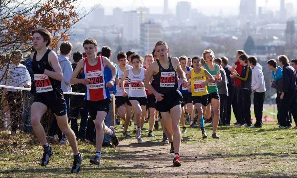 Leaders at the top of Kite Hill in the youth's race