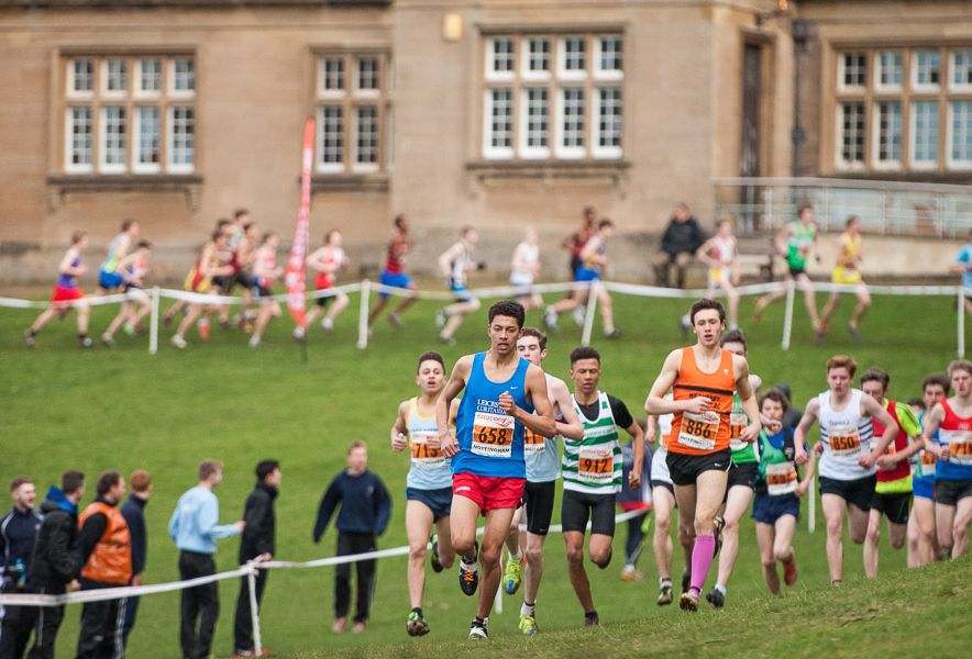 Ben Dijkstra - 658 (Leicester Coritanian AC) leads the Under 15 Boys' early in the race
