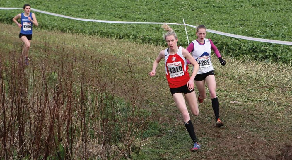 Harriet Knowles-Jones - 1310 (Warrington AC)  and Gemma Holloway - 1282 (Thurrock Harriers) battle in the Junior Women's race