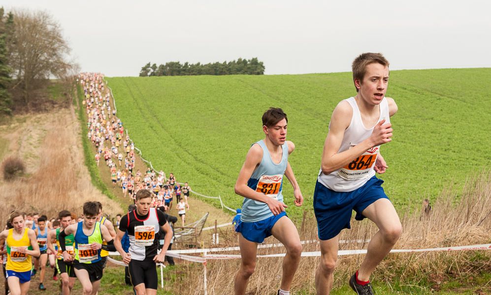 Joseph Owen (Orion Harriers) and Josh Cowperthwaite battle in the Under 15 Boys' race